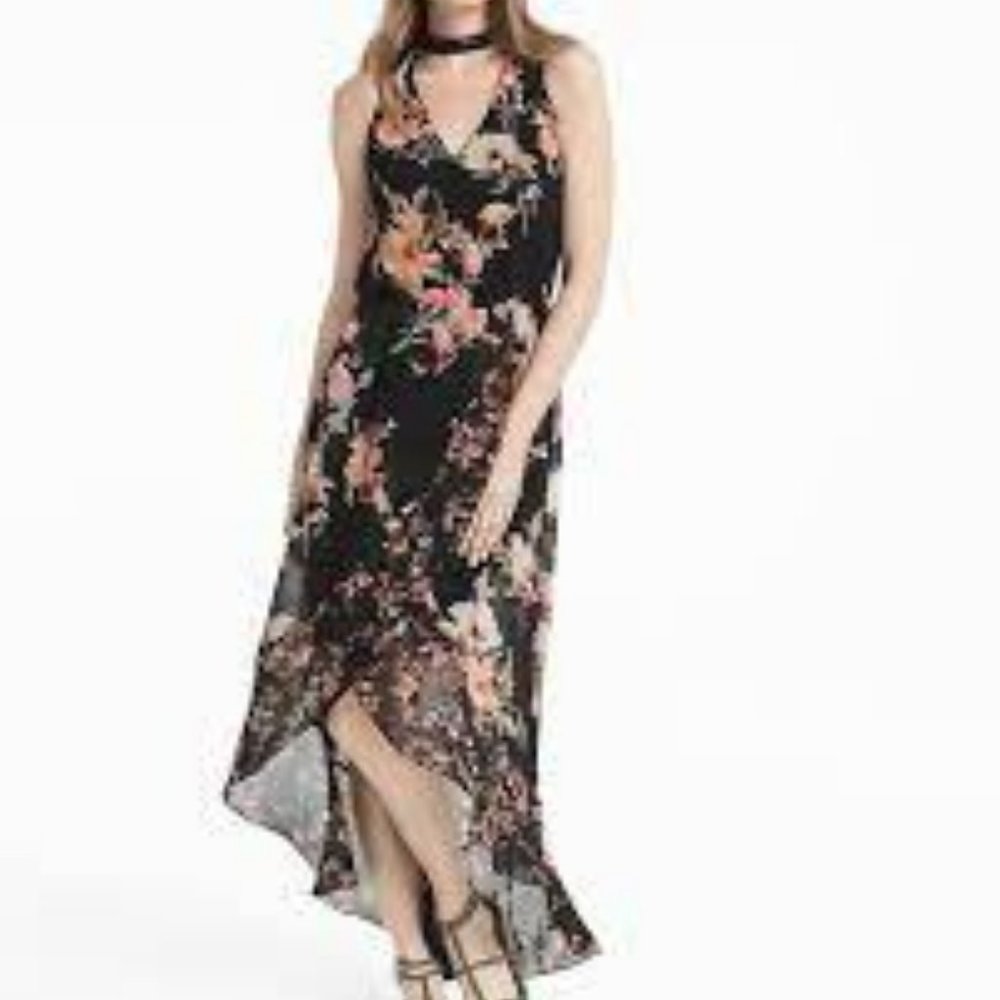 WHBM Choker Neck Floral Maxi Dress